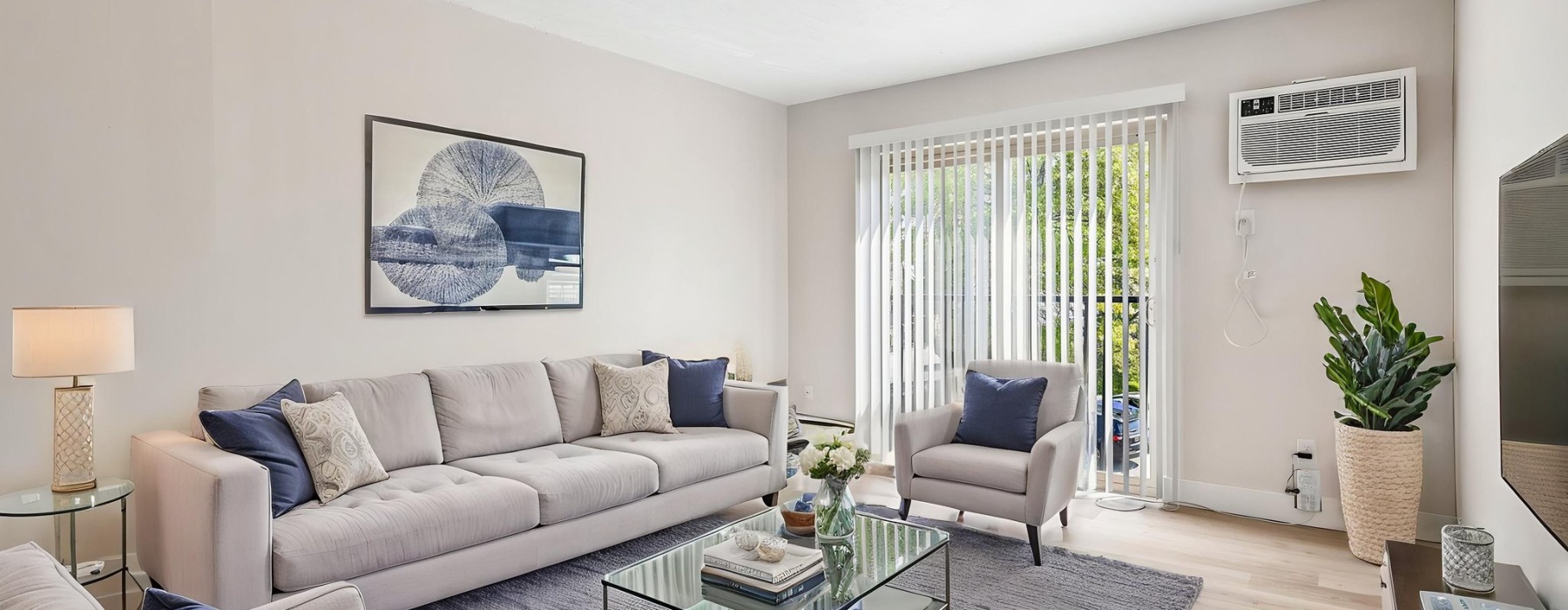a living room with a couch and a coffee table