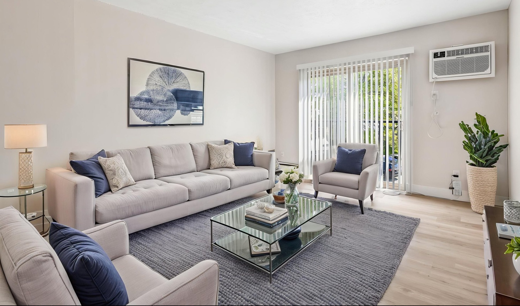 a living room with a couch and a coffee table