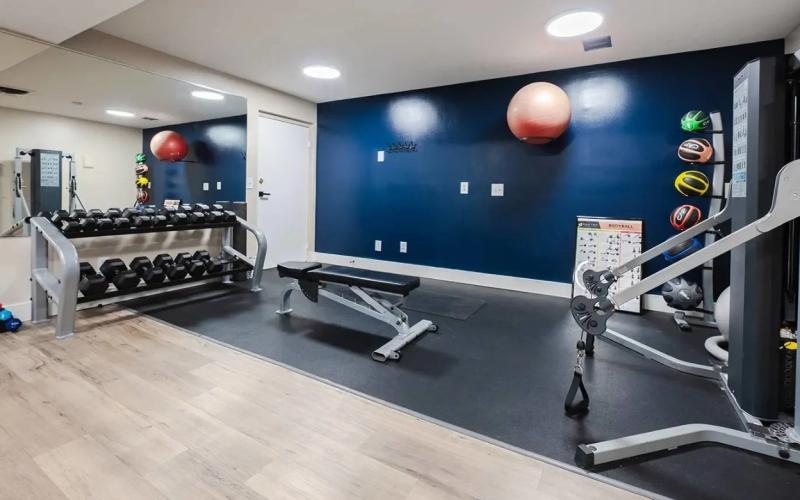 a gym with exercise equipment