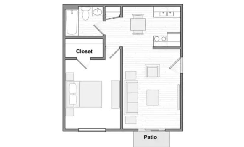 The Betts - 1 bedroom floorplan layout with 1 bathroom and 488 square feet