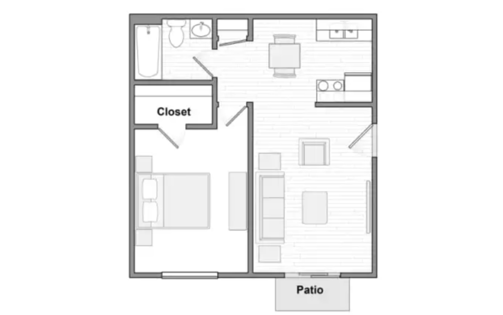 The Betts - 1 bedroom floorplan layout with 1 bathroom and 488 square feet