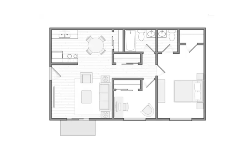 The Eden - 2 bedroom floorplan layout with 1.5 bathroom and 696 square feet