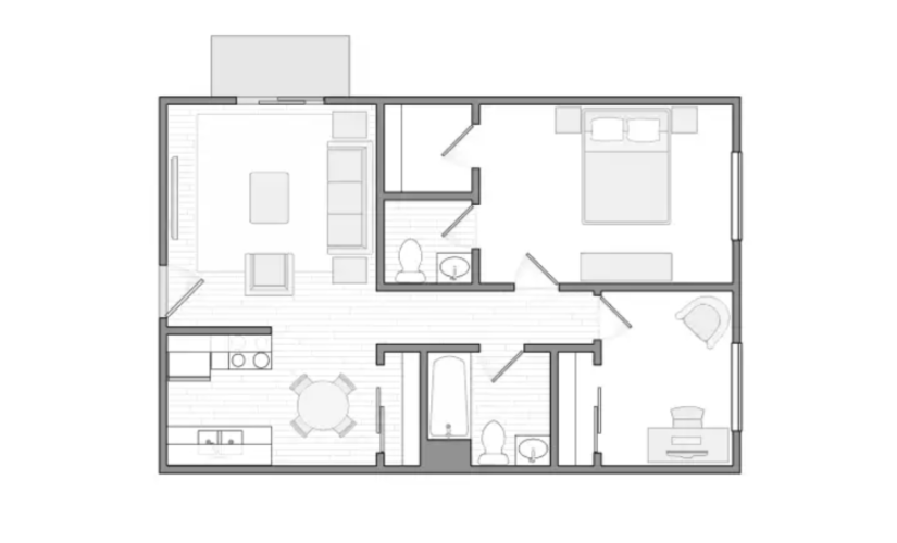 The Elsinore - 2 bedroom floorplan layout with 1.5 bathroom and 659 square feet