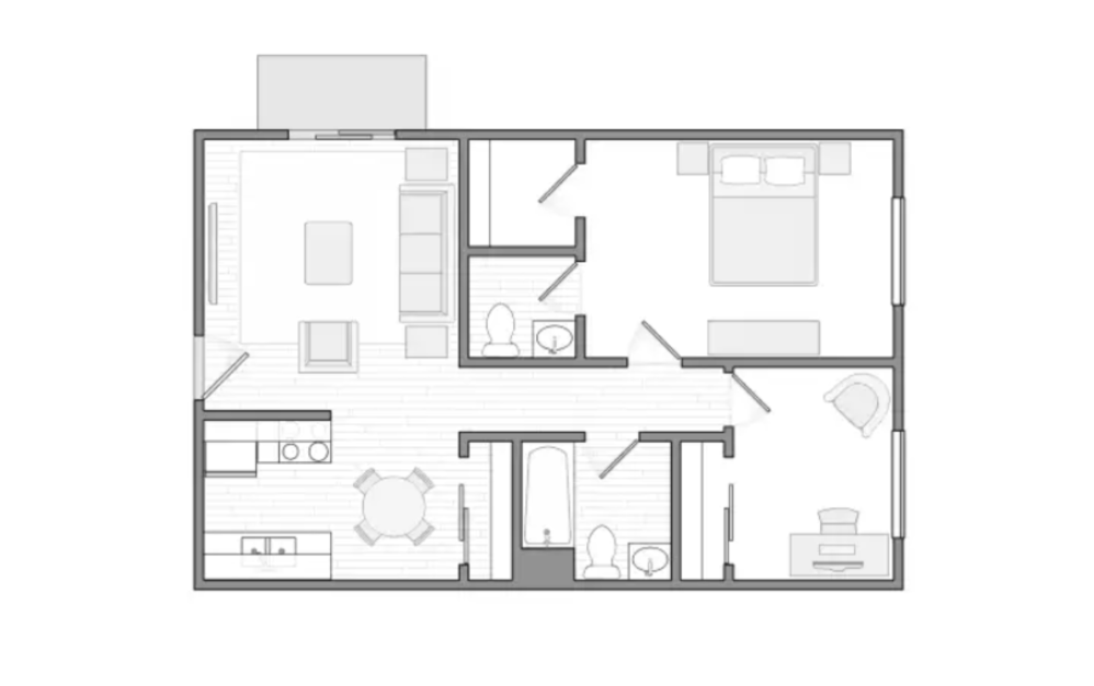 The Elsinore - 2 bedroom floorplan layout with 1.5 bathroom and 659 square feet
