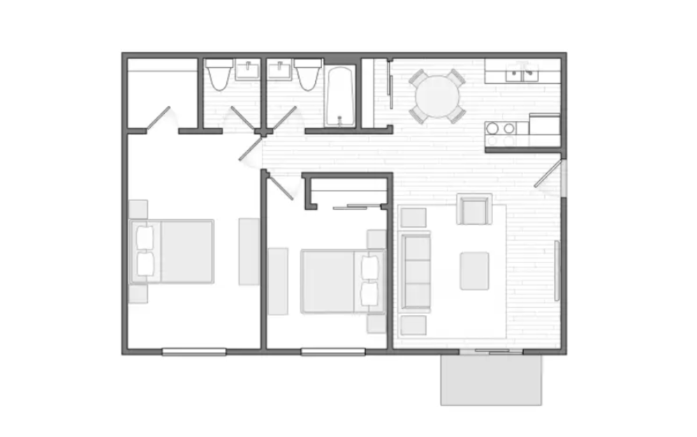 The Findlay - 2 bedroom floorplan layout with 1.5 bathroom and 825 square feet