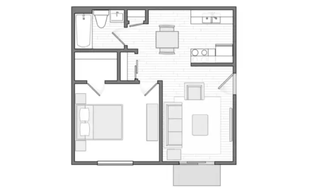 The Stowe - 1 bedroom floorplan layout with 1 bathroom and 537 square feet