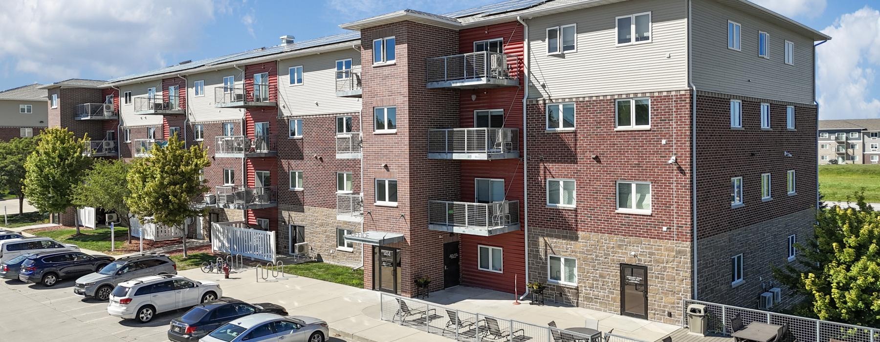 a parking lot in front of a building